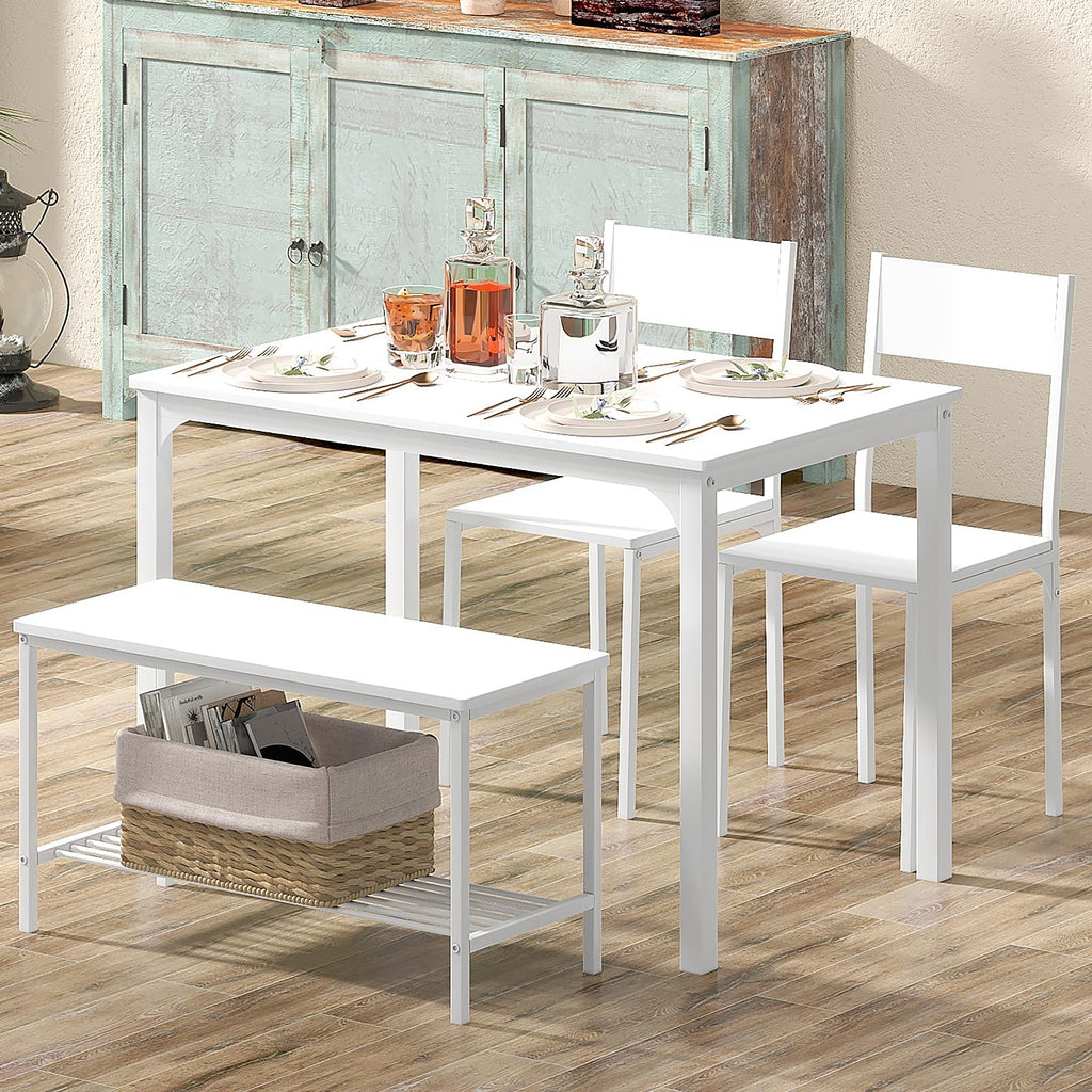 4 Person Dining Table Set, Dining Table with 2 Chairs and 1 Bench, Rectangular Space-Saving Dinner Table with Two