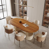 71" Oval Dining Table for 6, Brown Wood Dining Tabletop with White Dual-Pedestal, Mid-Century Modern Dining Room