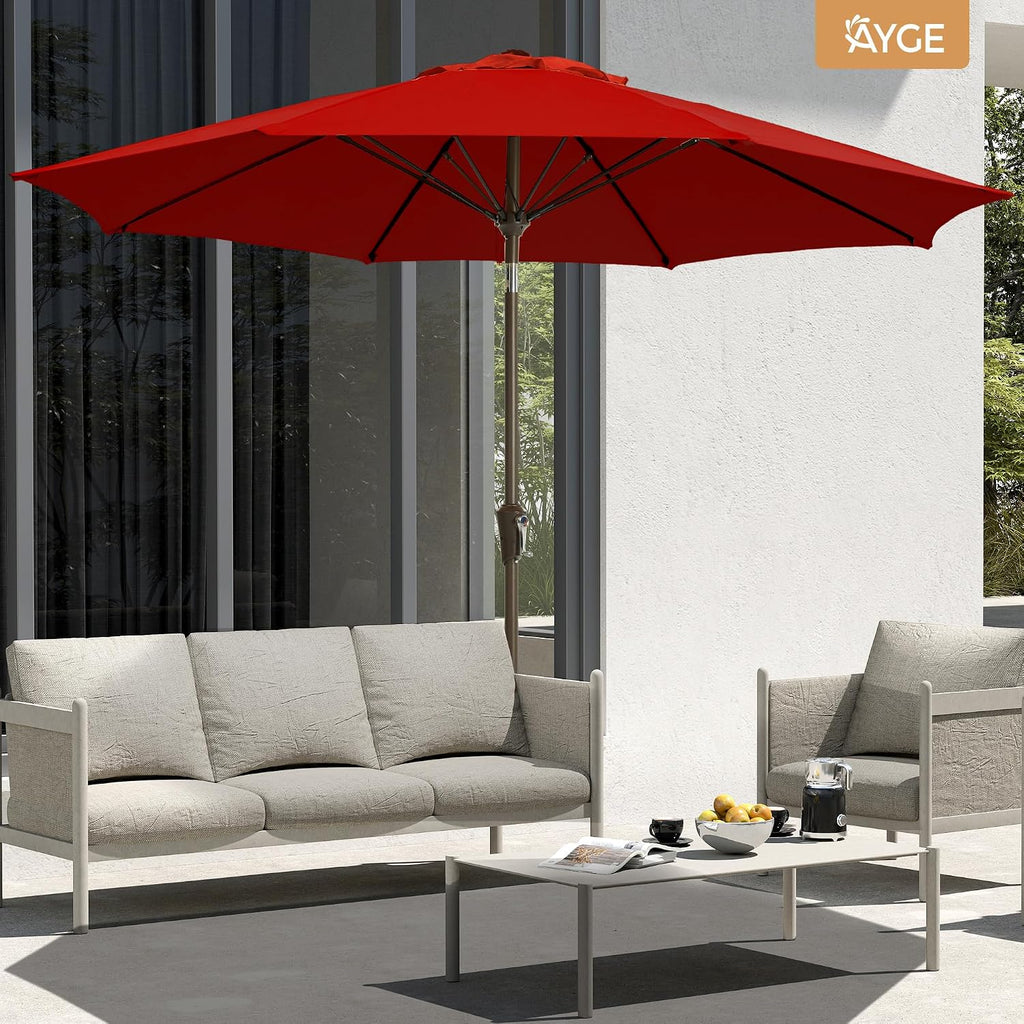 9FT Large Outdoor Patio Umbrella Market Table Umbrella-UV Resistant, Easy Push Button Tilt and Crank - Red