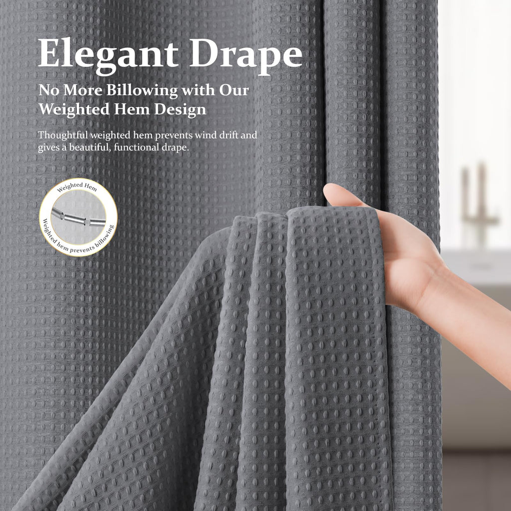 Extra Long Waffle Shower Curtain 256 GSM Fabric 72"x84" Grey/Gray