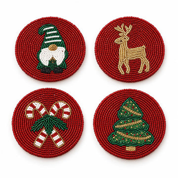 Cute Christmas Coasters Set Of 4, Waterproof Boho Table Decor