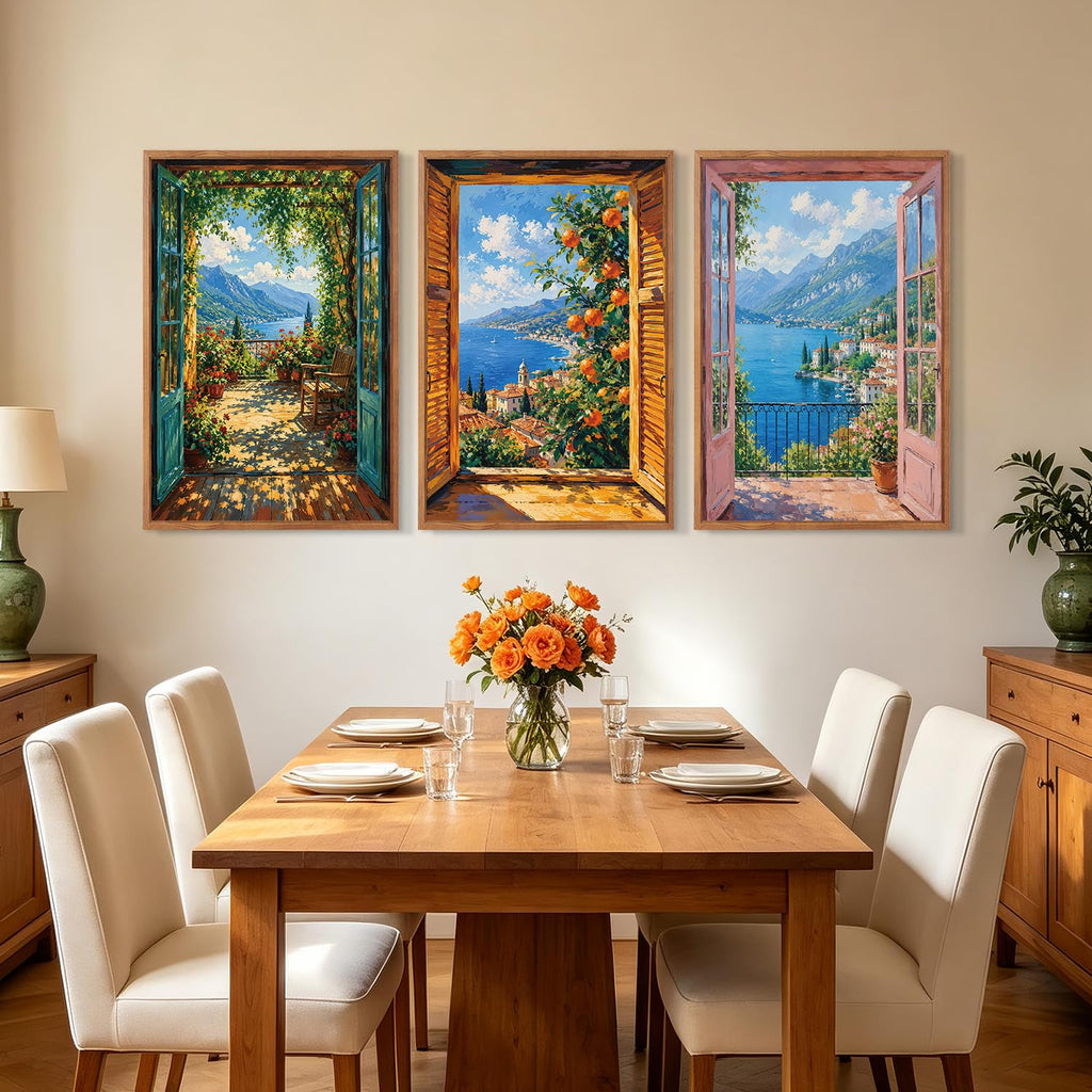 Mediterranean Window View Landscape Wall Art Italian Seascape Canvas Poster