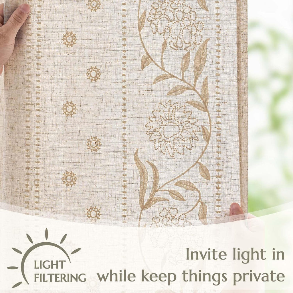 Winslow Linen Curtains for Bedroom 84 Inches Length Embroidered Bordered Floral Curtains for Living Room Farmhouse