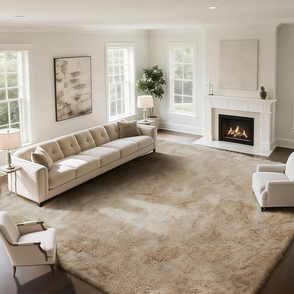 Fluffy Rug Shag Area Rug, Beige 8x10 Area Rugs
