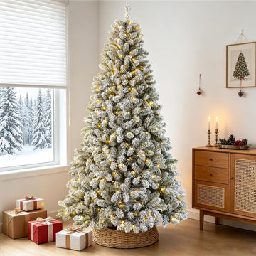 Pre-Lit Christmas Tree with 560 LED Light,Snow Flocked Prelit Tree Premium Pre-Decorated Artificial Holiday