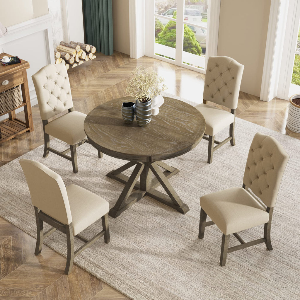 Extendable Dining Table for 4-6 People 54" Round Oval Kitchen Dining Room Modern Wood with Drop Leaf Mid Century