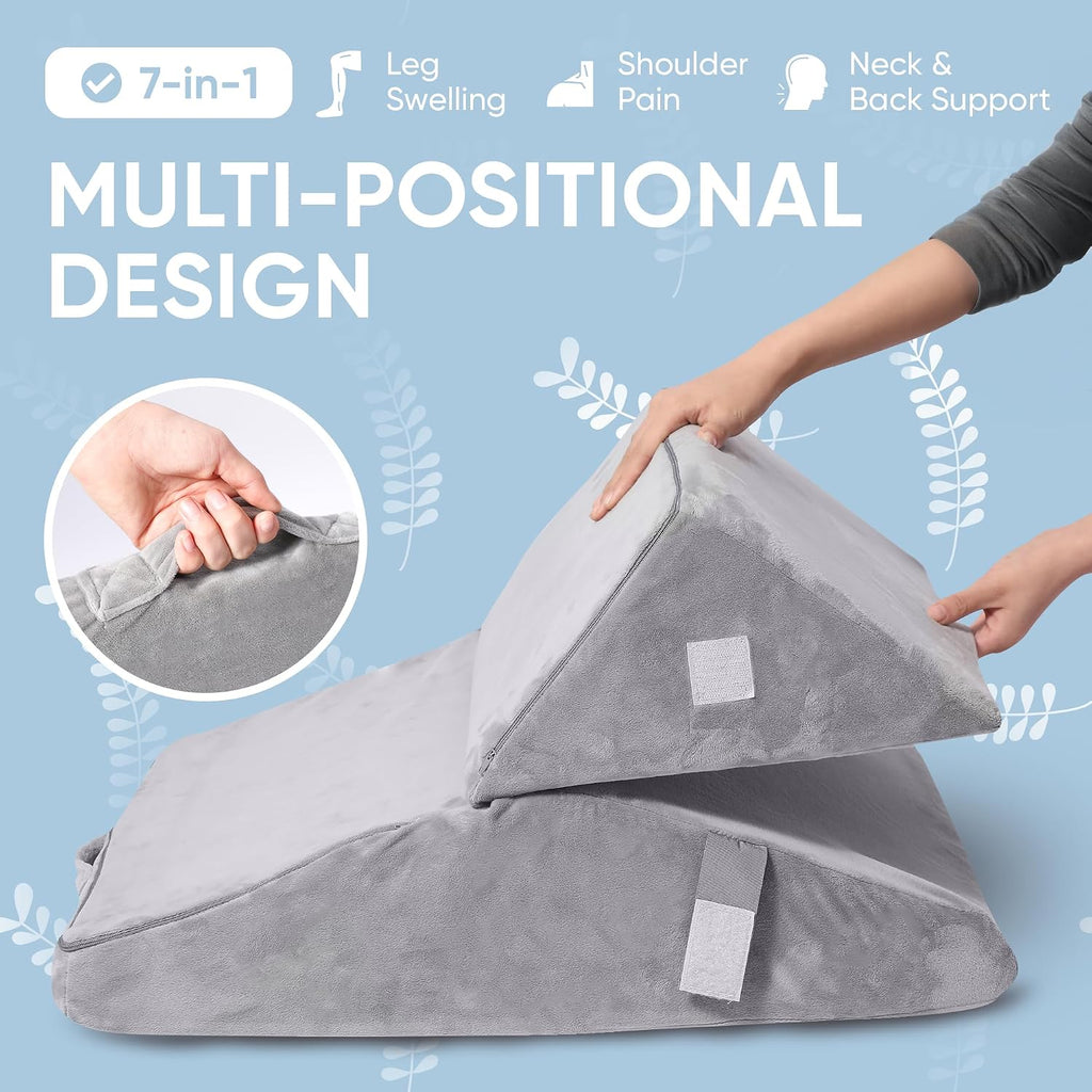 Health Adjustable Bed Wedge Pillow for Sleep Apnea, 7 in 1 Body Positioner Bed Wedge Pillow for Sleeping, Acid Reflux