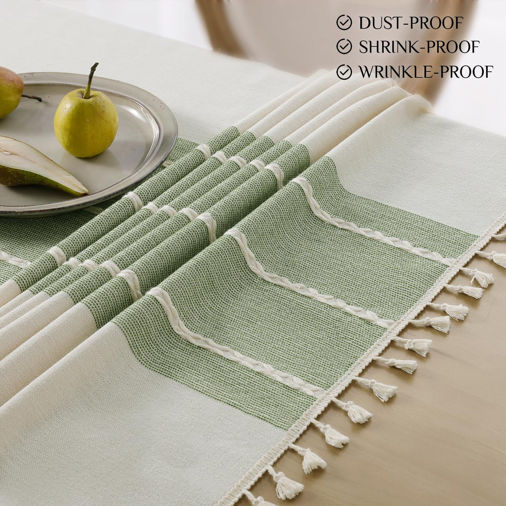 Outdoor Linen Rectangle Tablecloth with Tassel, 55 x 84 Inch