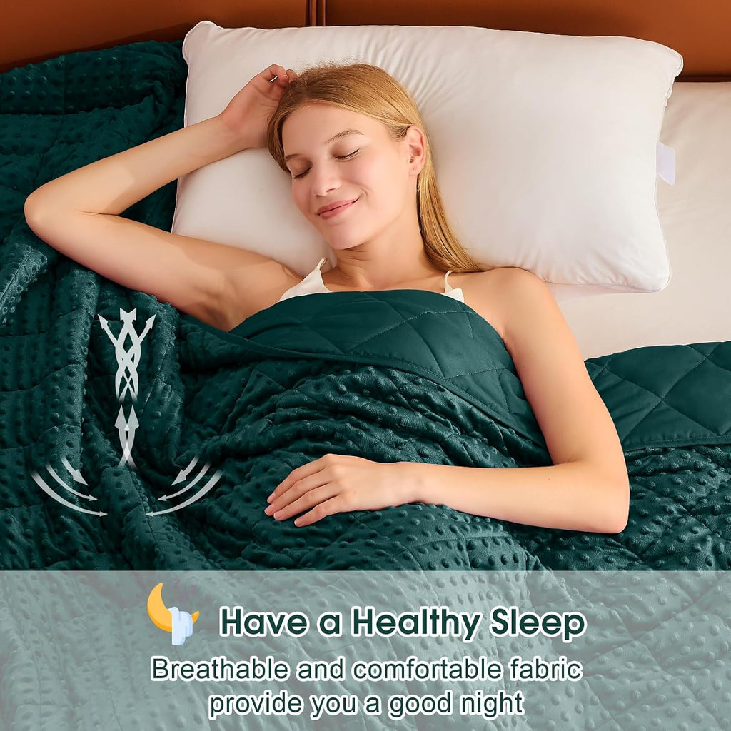 Green Weighted Blanket for Adults 15lbs, 48"x72", Twin Full Size Cooling Minky Heavy Throw Blanket for 140-160lbs