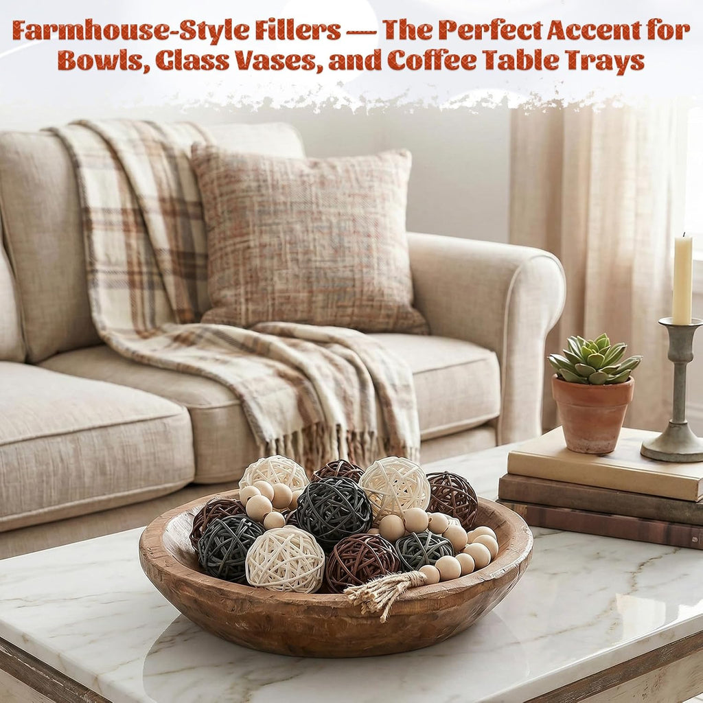 Decorative Balls for Bowls Centerpiece, Natural Decorative Wicker Rattan Balls Wicker Rattan-Balls Centerpiece - Set of 72