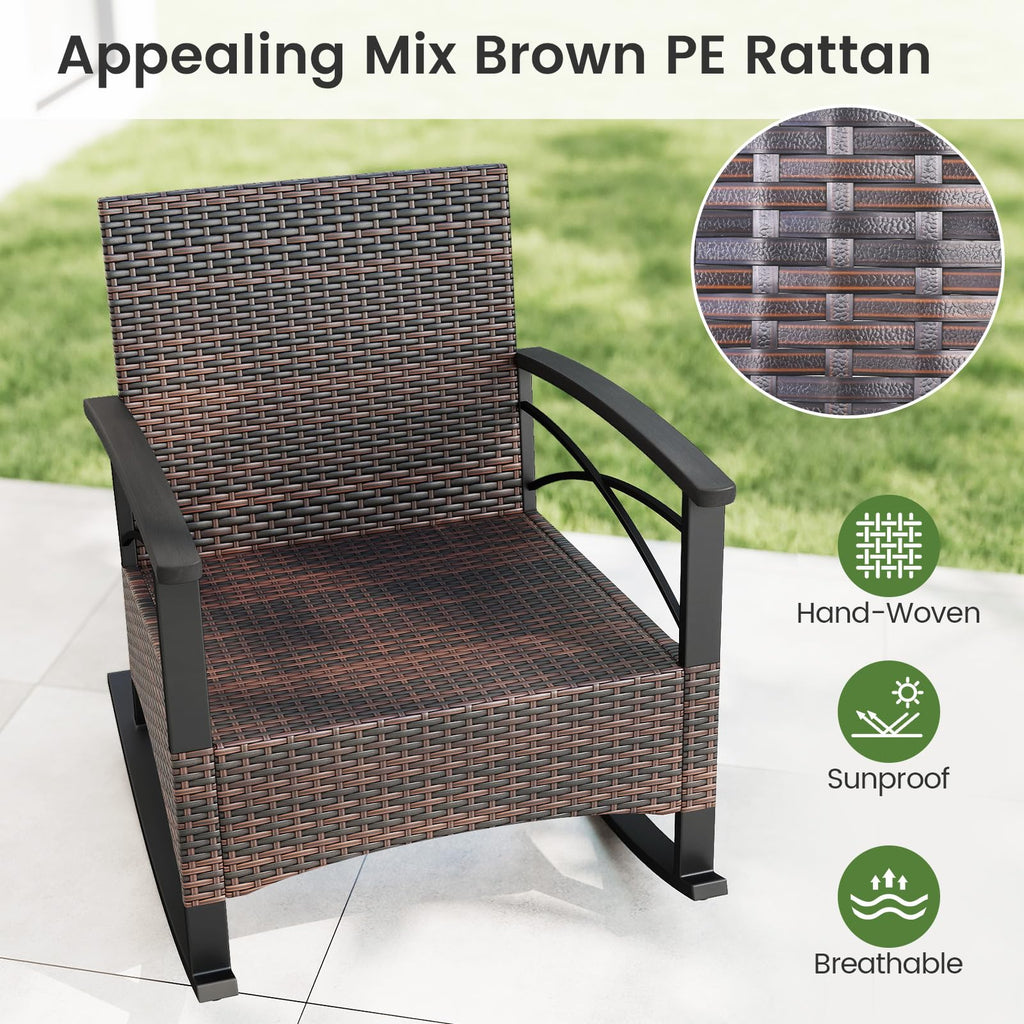 3 Pieces Wicker Outdoor Rocking Chairs Set