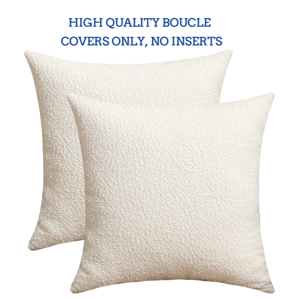 Ivory Decorative Square Thick Throw Pillow Covers Fine Textured Boucle Couch Cushion Cases Livingroom Sofa Decor, Set