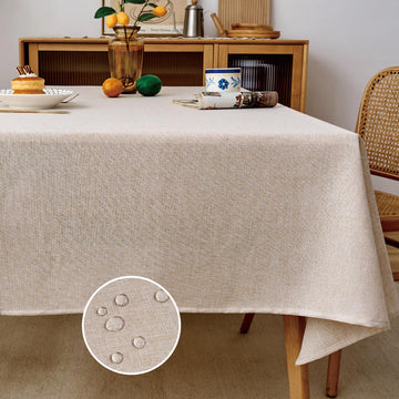 Oatmeal Linen Tablecloth 6ft, Rustic Table Cloth Rectangular Water Resistant Farmhouse Table Cover Dining Party