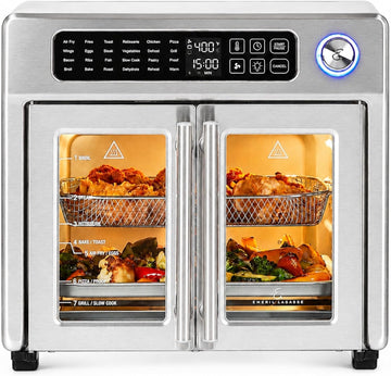 Extra Large French Door Air Fryer Toaster Oven Combo, 24 Cooking Functions and Digital Controls, 7 Accessories