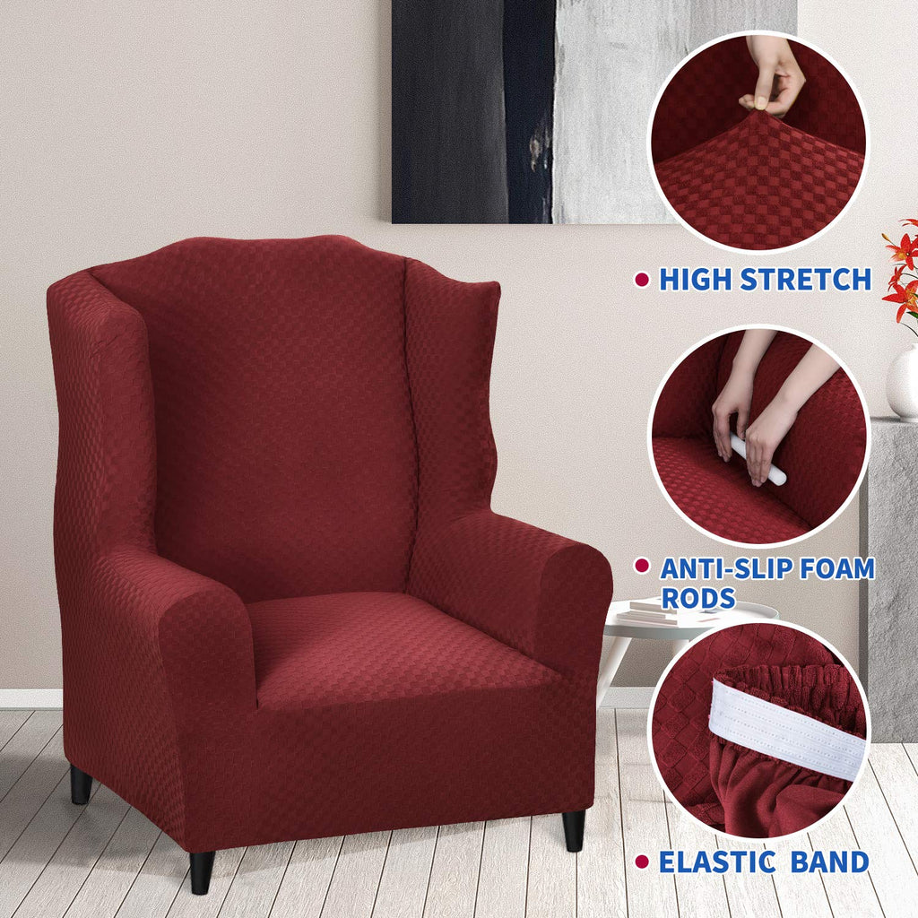 Wingback Chair Covers 1-Piece Stretch Wing Chair Covers Soft Thick Wingback Armchair Slipcover Non-Slip High Back