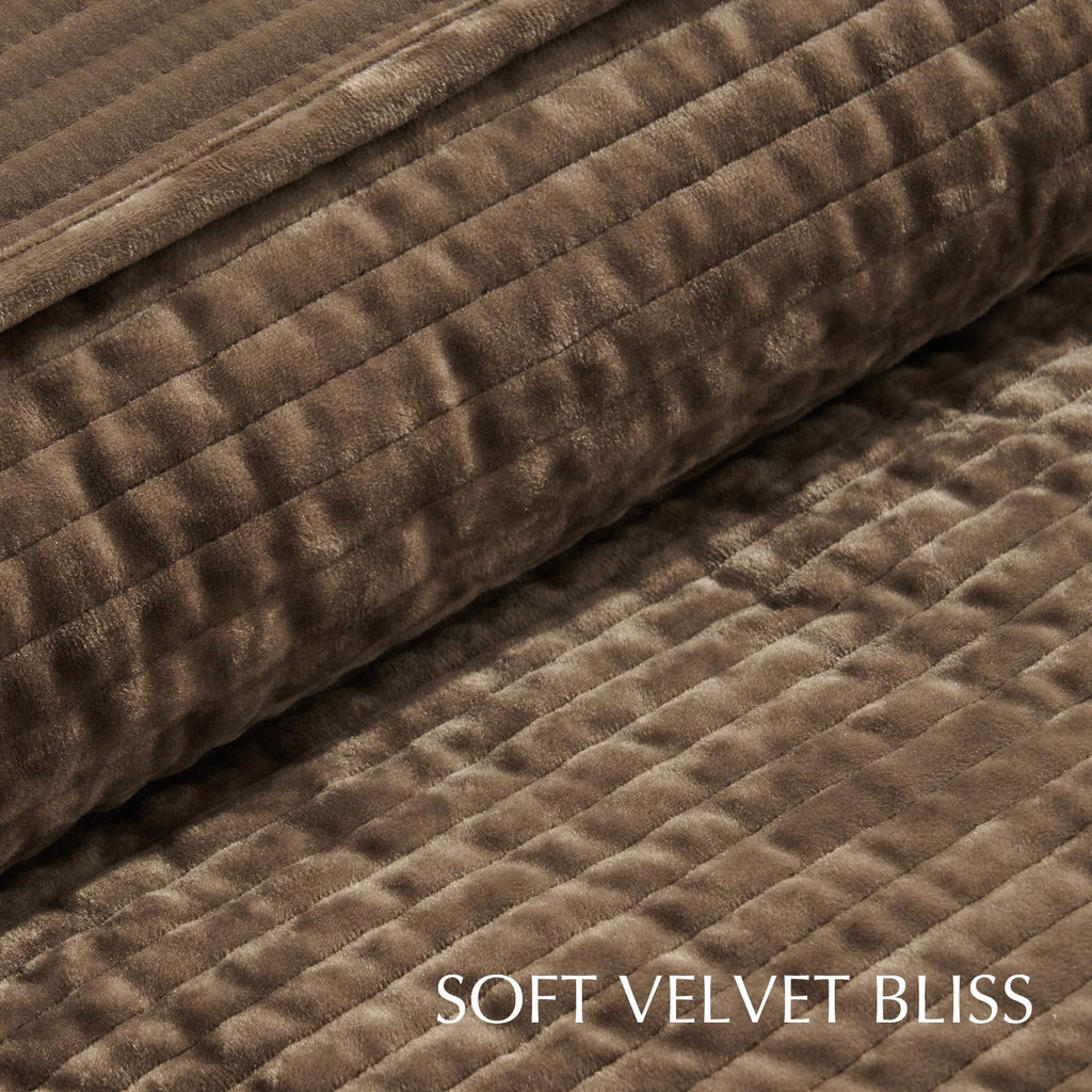 Striped Channel Velvet Quilt Set, Mushroom Brown