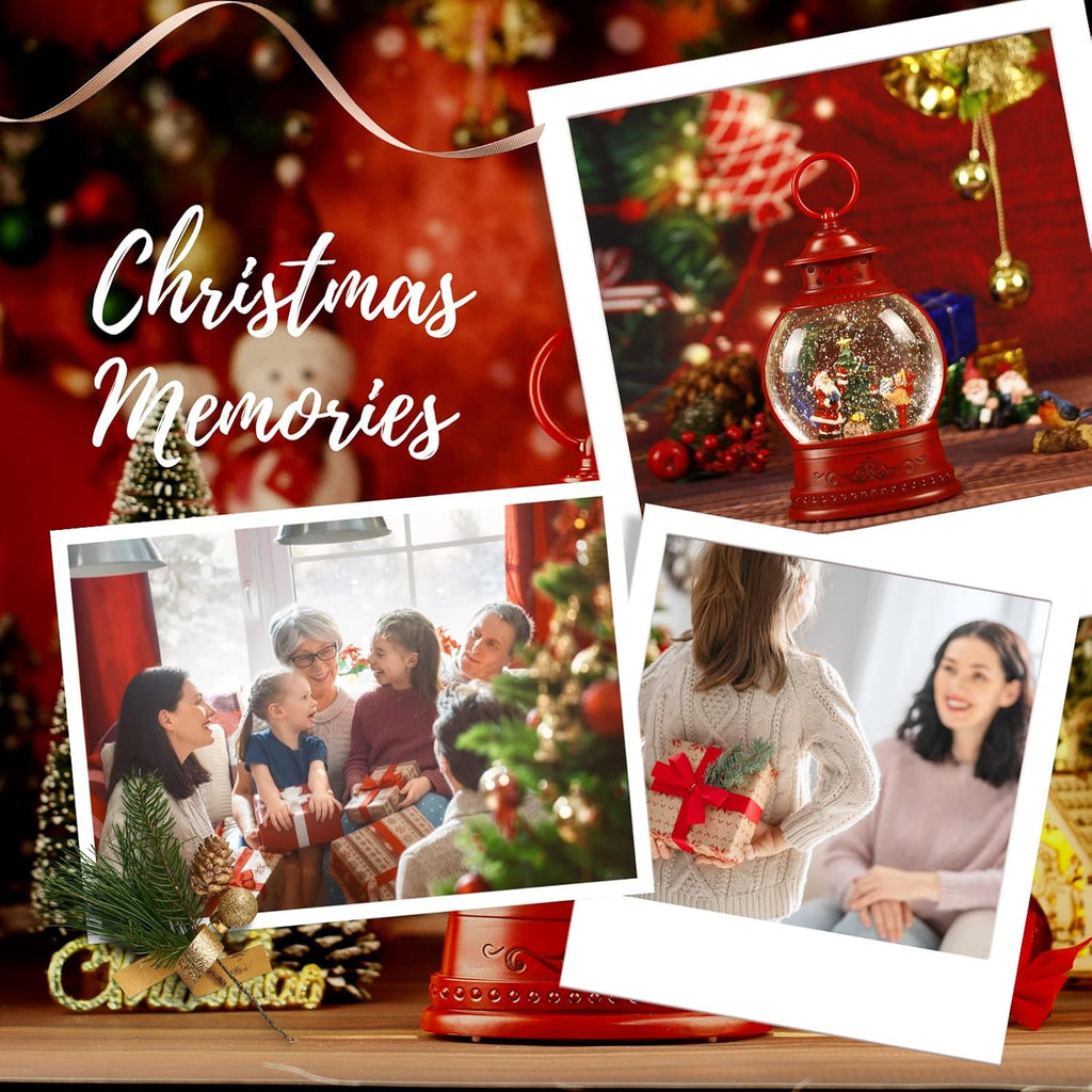 Christmas Snow Globe, Santa Lighted Snow Globes Lantern, 6H Timer, Battery & USB Operated Christmas Tree Snow Globe
