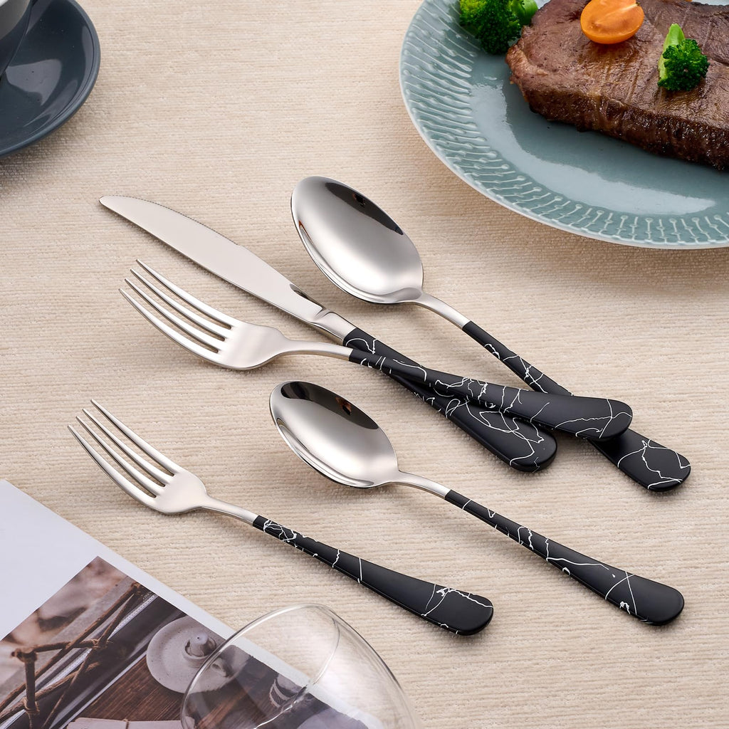 20-Piece Black crack Silverware Set 18/0 Stainless Steel Silverware Set Black crack Handle Cutlery Set Service for 4
