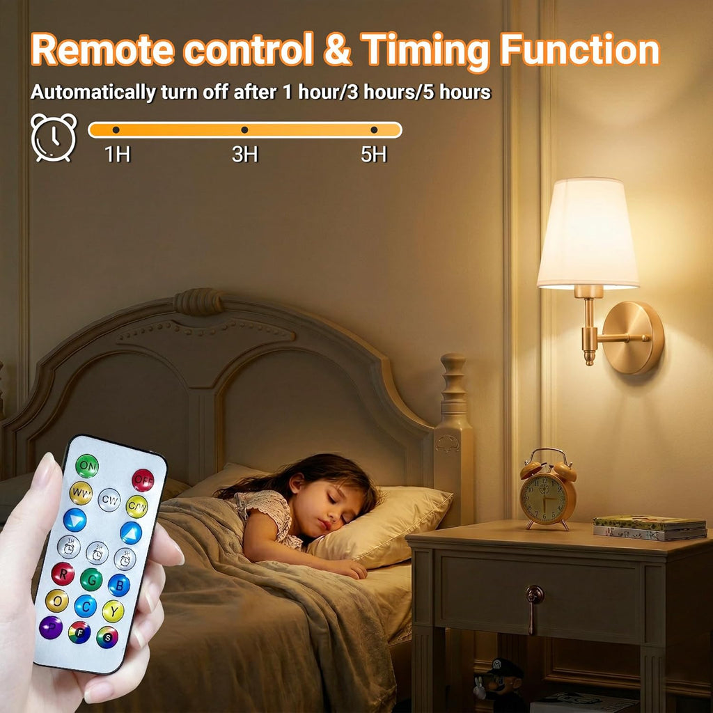 Battery Operated Wall Sconces Set of Two, Wireless Battery Wall Light with 10000mAh RGB Dimmable Magnetic Bulb and