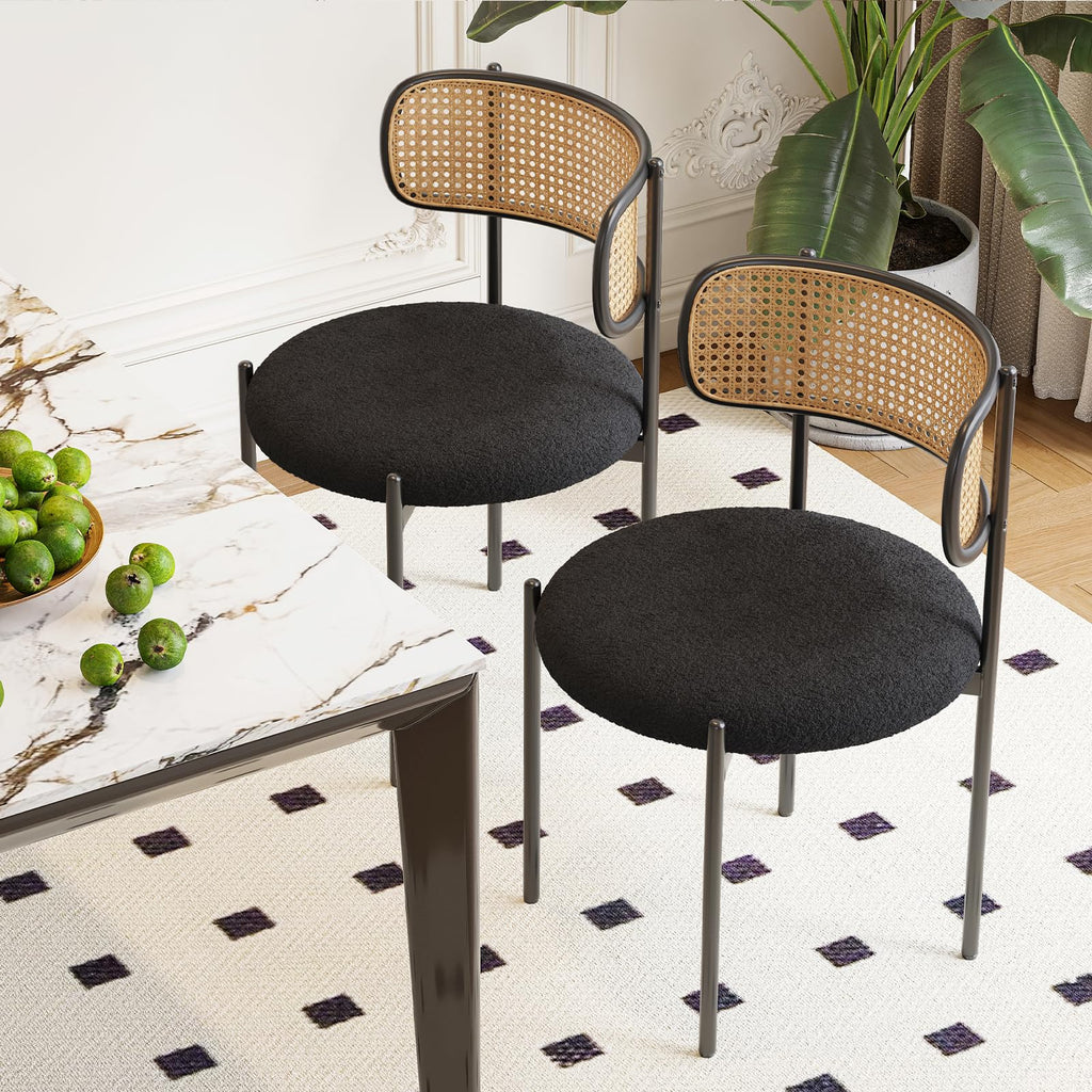 Kitchen Chairs Set of 4, Mid-Century Modern Dining Chairs, Kitchen Dining Room Chairs, Rattan Backrest Round