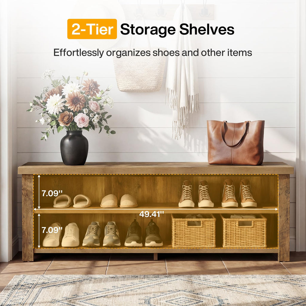 55.12" Entryway Bench with Storage, Farmhouse Shoe Storage Bench