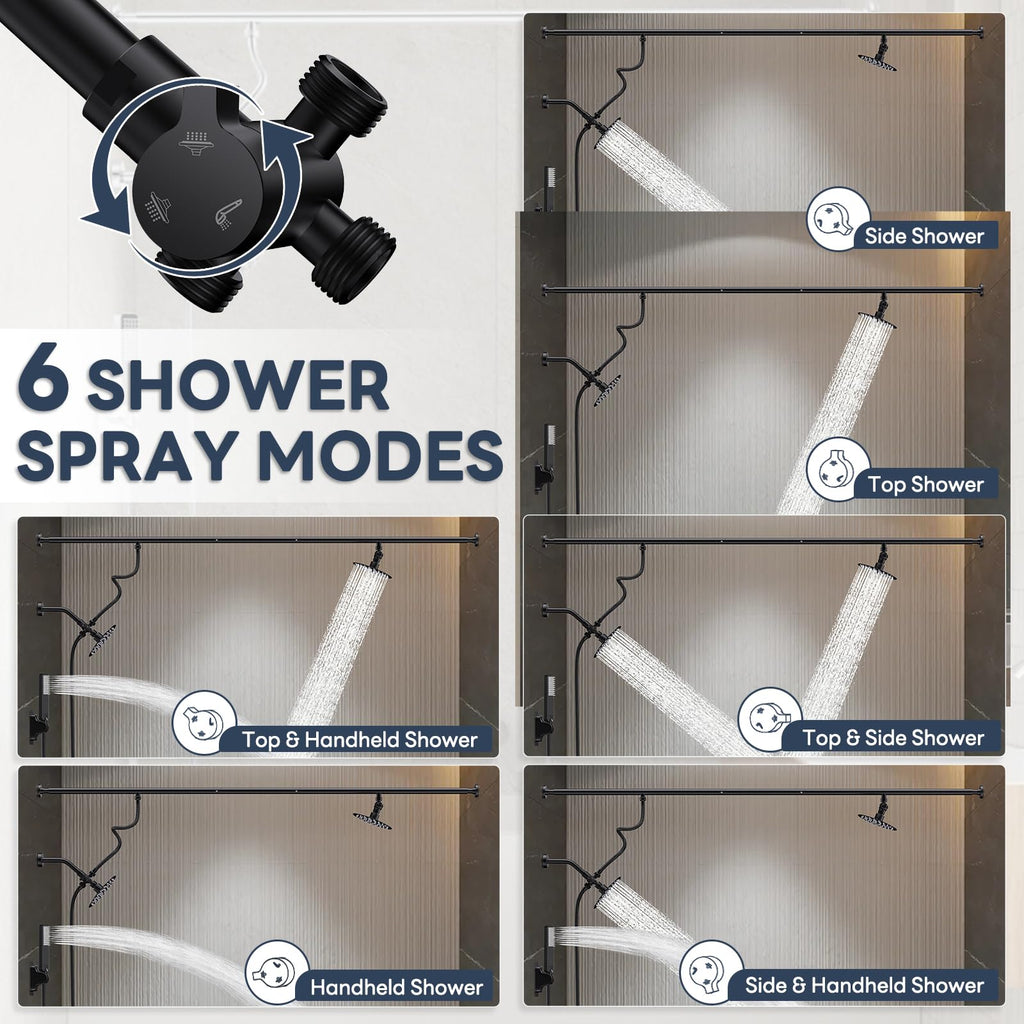 Dual Shower Head for Couples with 6-Mode Diverter, Matte Black
