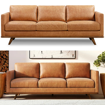 & BARK Nolita 85" Leather Sofa - Full-Grain Italian Aniline Leather, Feather-Down Comfort, Solid Wood Base - Cognac