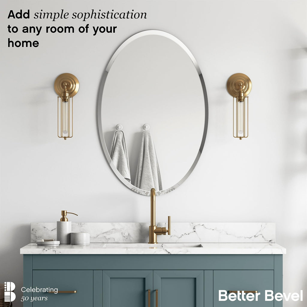 Frameless Oval Mirror, 22" x 28" Bathroom Wall Mirror w/Beveled Edge