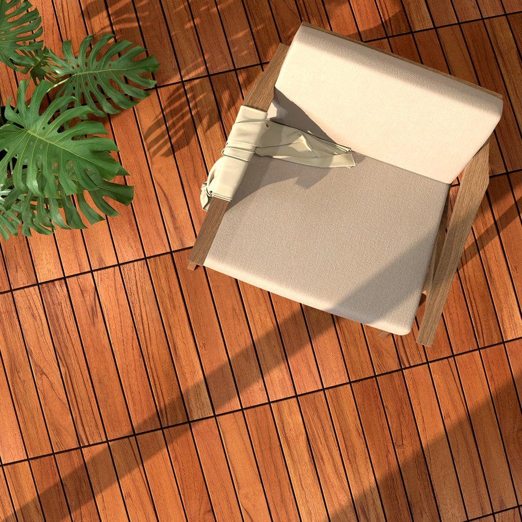 TEAK Deck Tiles (Pack of 9) - Hardwood Interlocking Patio Deck Tiles, All Weather Waterproof