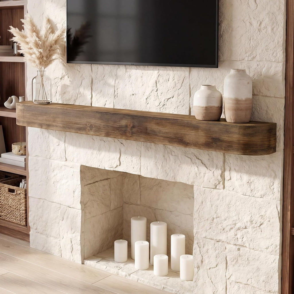 71-Inch, Wall-Mounted Mantles for Over Fireplace, Farmhouse Wood Floating Mantel Shelves for Wall, Living Room