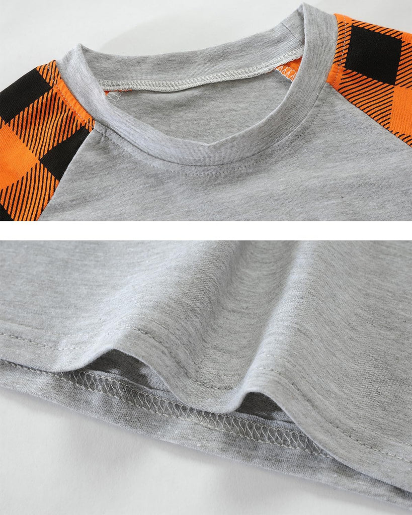 Girl Thanksgiving Shirt Turkey Thankful Orange Plaid Long Sleeve Top