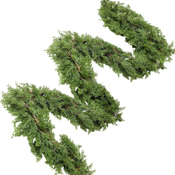 15 ft Artificial Cedar Christmas Garland, Extra Long Faux Pine Cypress Vine Garland for Mantel Staircase Doorway