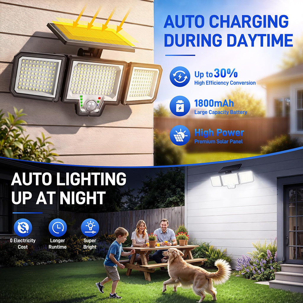 Solar Motion Sensor Lights Outdoor, 282 LEDs Security Lights, 2 Pack