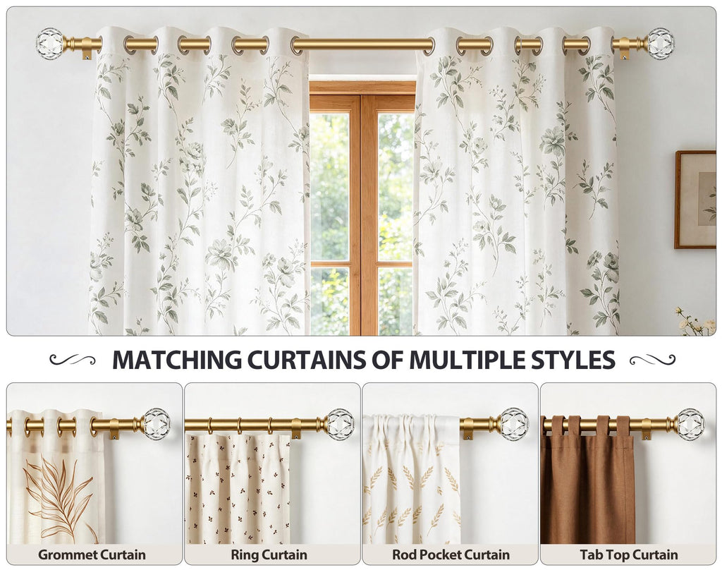 Gold Curtain Rods for Windows 32-58 Inches Heavy Duty Drapery Rod