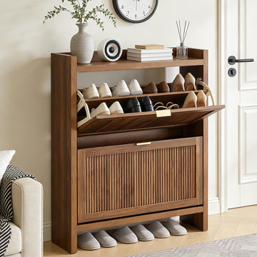 Fluted Shoe Storage Cabinet with 2 Flip Door