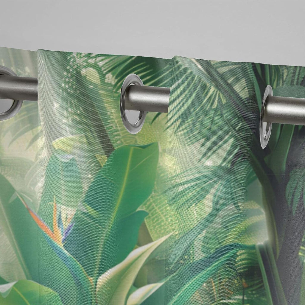 Tropical Rainforest Waterproof Outdoor Curtains ,Bush Bird Of Paradise Plant pattern,Waterproof,Privacy,Grommet