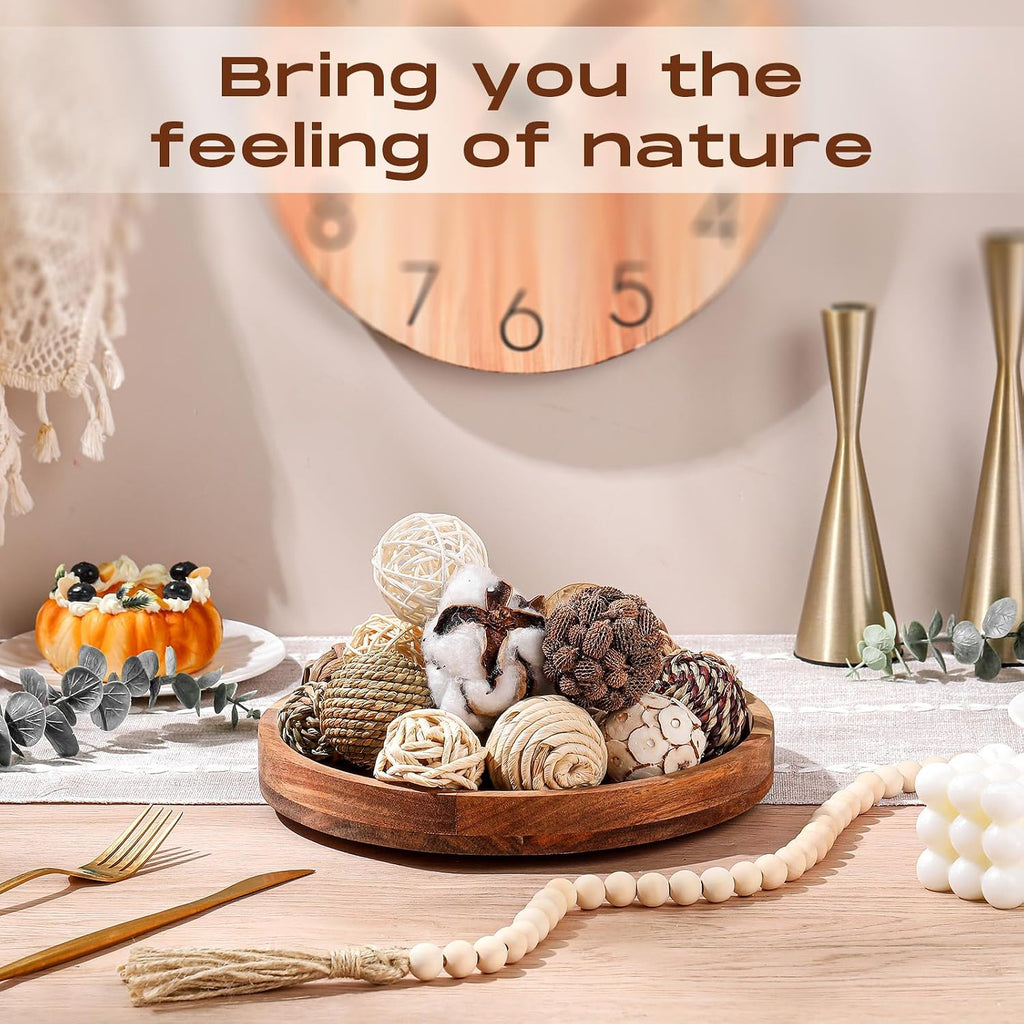 3.15 and 1.97 Inch Decorative Balls, 20.9 Inch Garland Wood Beads Rattan Wicker Balls with Spheres Orbs Filler - Set of 25
