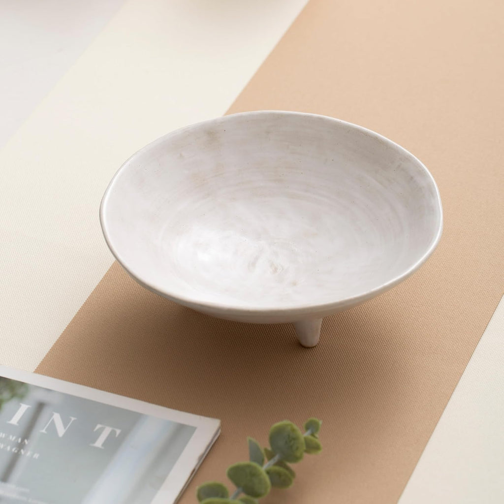 6" Small Decorative Bowl, Multi-Purpose Decorative Bowls for Keys, Candy and Home Decor, Ceramic Bowl (Retro White)