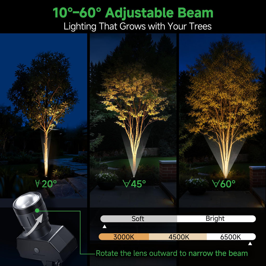 All Night Solar Spot Lights 2500mAh, Adjustable Angle Landscape Lights Waterproof, Separate Panel LED Uplight Dusk to