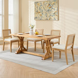 French Country Dining Chairs Set of 4, Cream Rattan Kitchen Chairs with Cane Low Back and Wood Legs for Dining Room, Beige