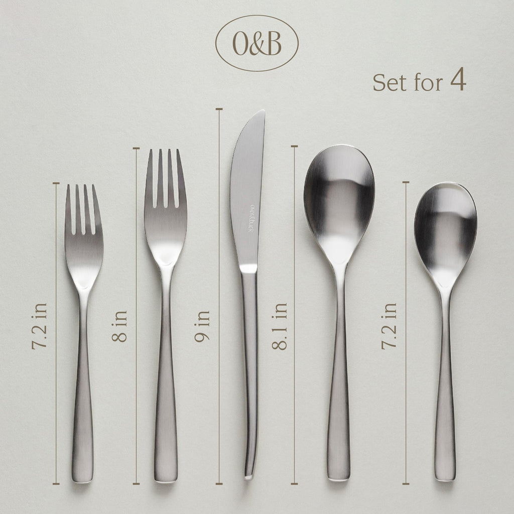 20pc Curved Flatware Cutlery Set - Comes with 4 Dinner Forks, 4 Salad Forks, 4 Dinner Knives, 4 Dinner Spoons, and 4