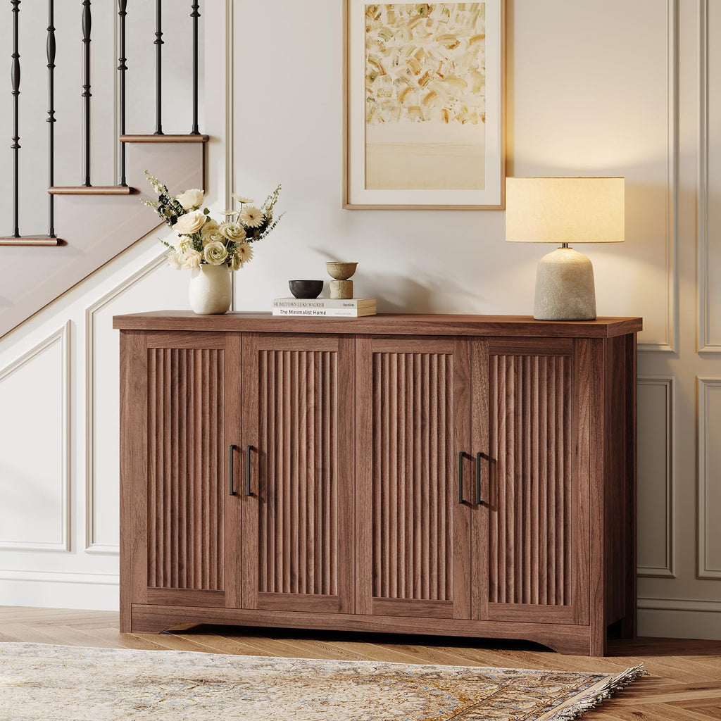 Fluted Sideboard Buffet Cabinet with Storage 55.59", Walnut