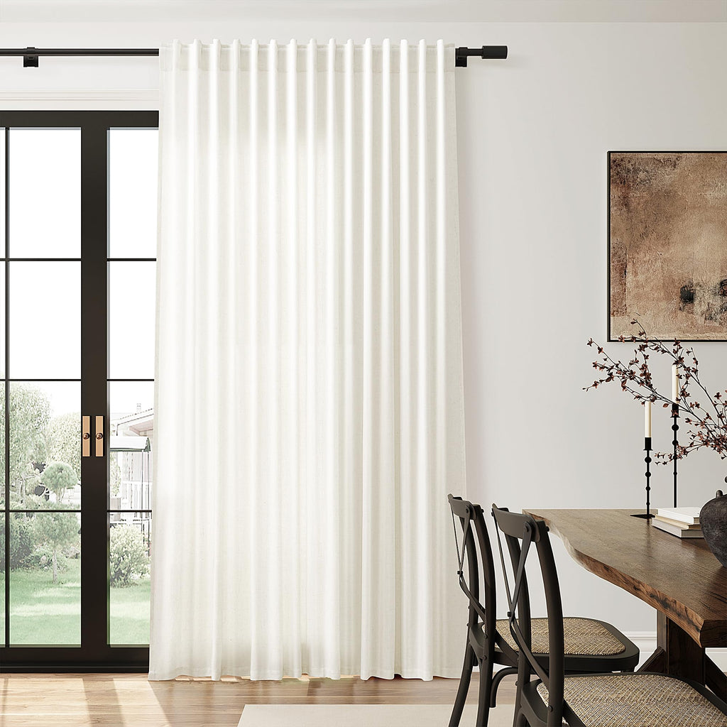 Linen Extra Wide Curtain 100 Inch Silding Glass Doors 1 Panel Natural Semi Sheer Light Flitering Curtains Back Tab