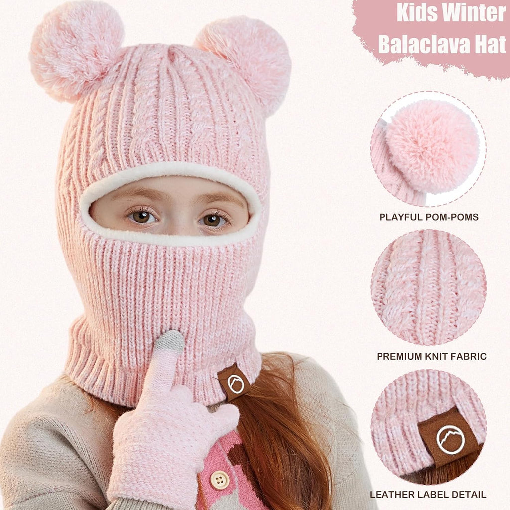 Kids Winter Hat Gloves Scarf Set Thicken Warm Fleece Lined Balaclava