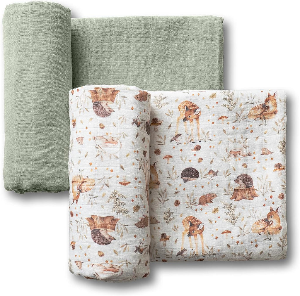 Certified Organic Muslin Swaddle Blankets, 2 Pack Baby Receiving Blankets, Soft Breathable Cotton Swaddles