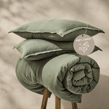 100% European Flax Linen Duvet Cover Set, Dried Sage
