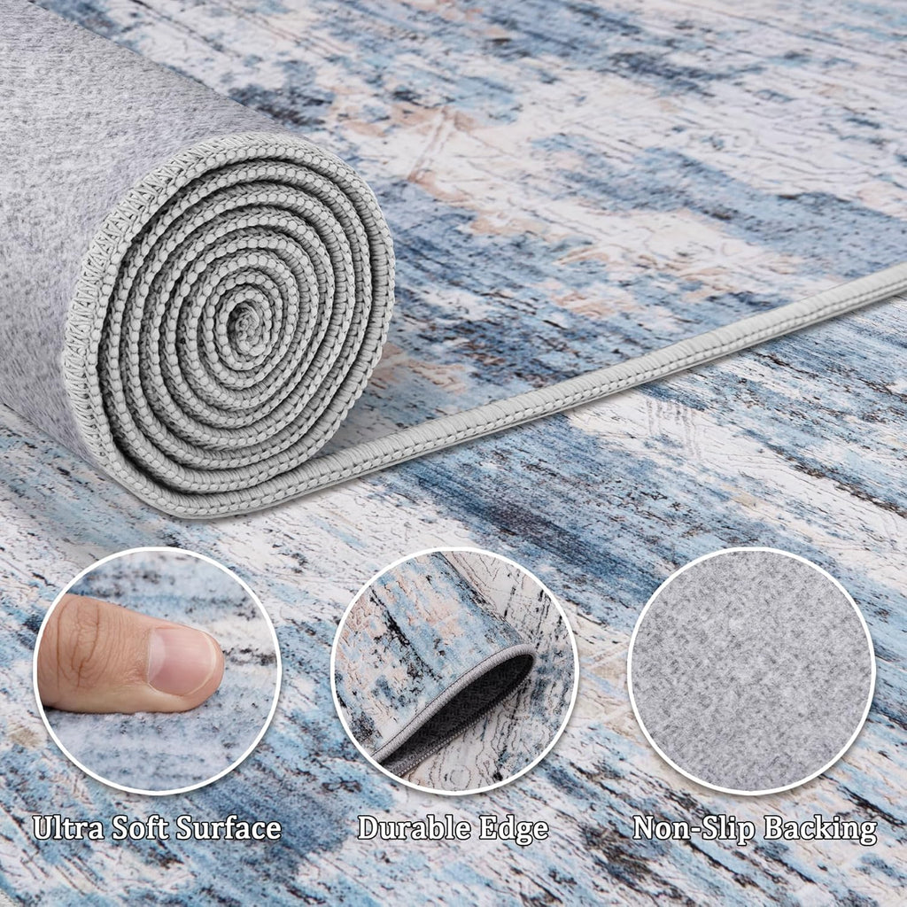 8x10 Area Rug Living Room Rugs - Washable Rug Large Modern Abstract Soft Thin Carpets Indoor Floor No Slip Vintage