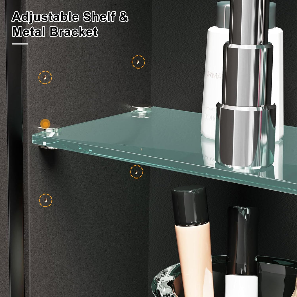 Arched Medicine Cabinet with Mirror, Arched Mirror Cabinet | Black Metal Edge,Medicine Cabinet Surface Mount