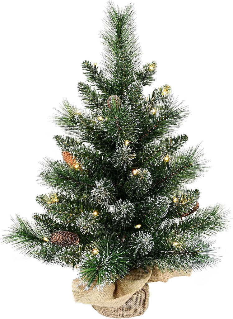 30 Led Warm Lights Pre-Lit Artificial Mini Christmas Tree, 2ft Snow Tipped Pine Artificial Christmas Tree,Seasonal