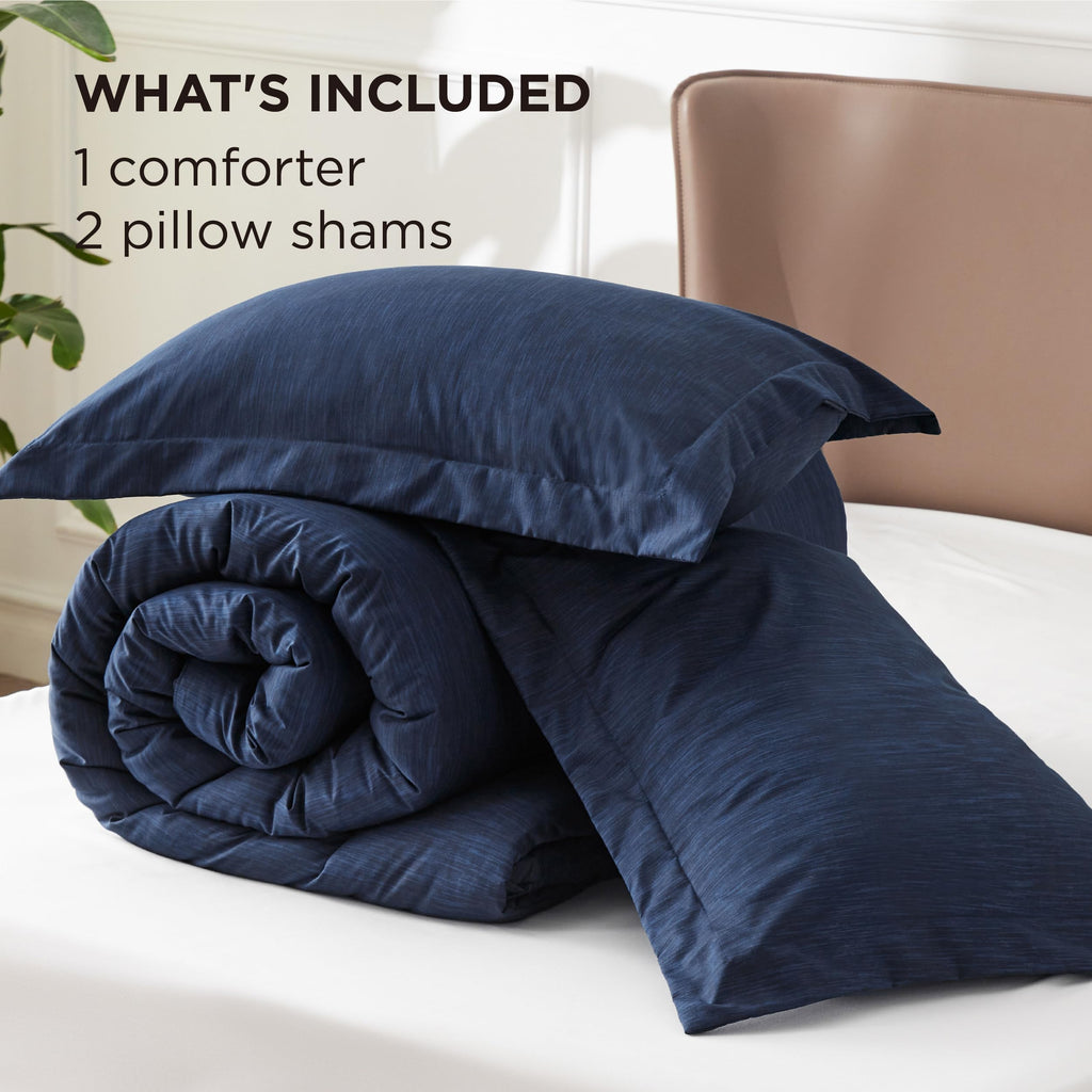Navy Comforter Set, Soft Cationic Dyed Bedding Set 3 Pcs
